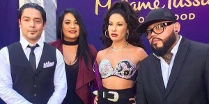 From left to right: Chris Perez, Suzette Quintanilla and AB Quintanilla at Madame Tussauds Hollywood unveiling of Selena was figure. (Facebook)