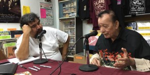 Rancho Alegre Radio's interviews Flaco Jimenez at Janie's Record Shop. (Rancho Alegre Facebook)